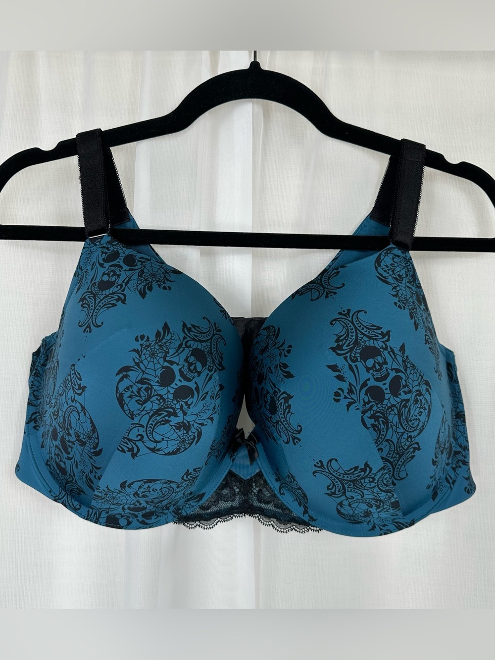 Torrid Curve 360 Smoothing Perfect Coverage Gothic Skull Underwire Bra 46C Teal